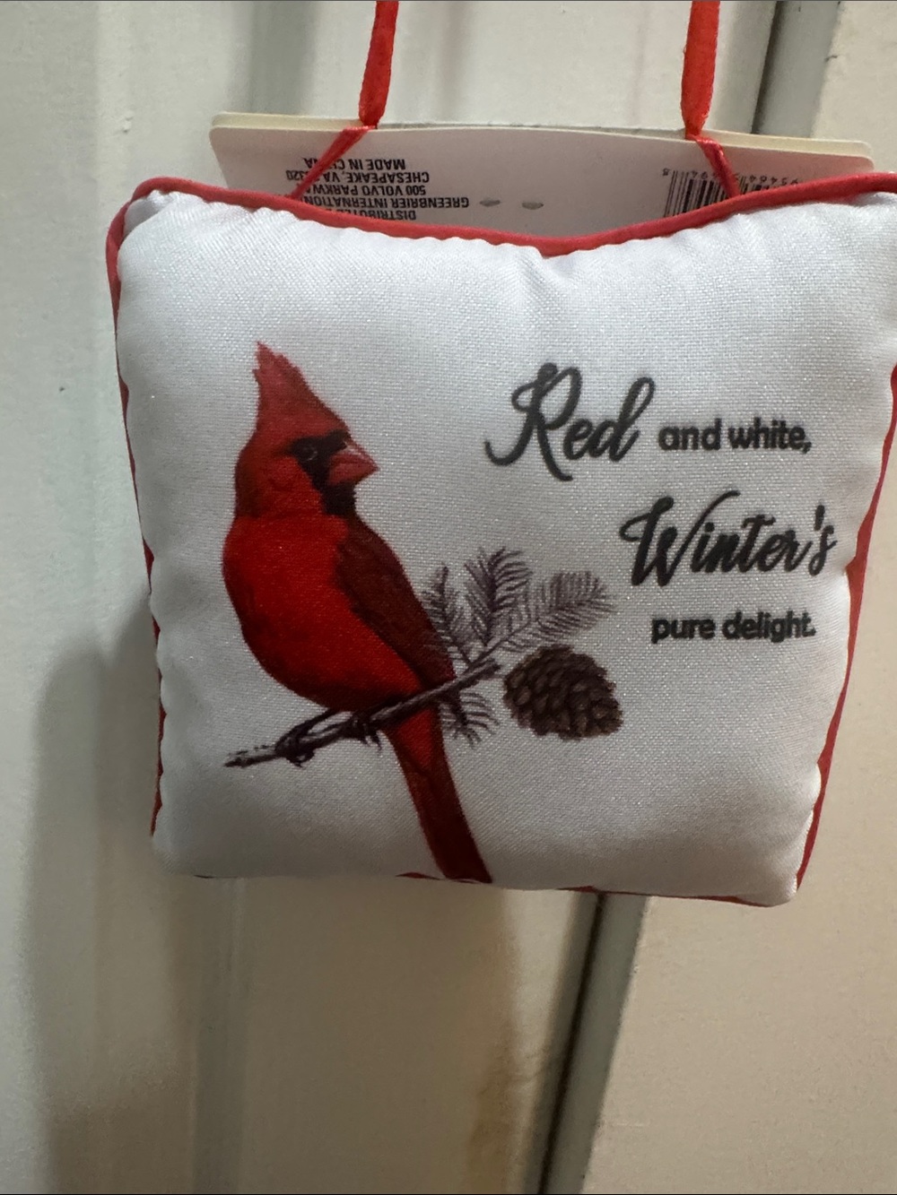 Red Cardinal Holiday Hanging Pillow Ornament